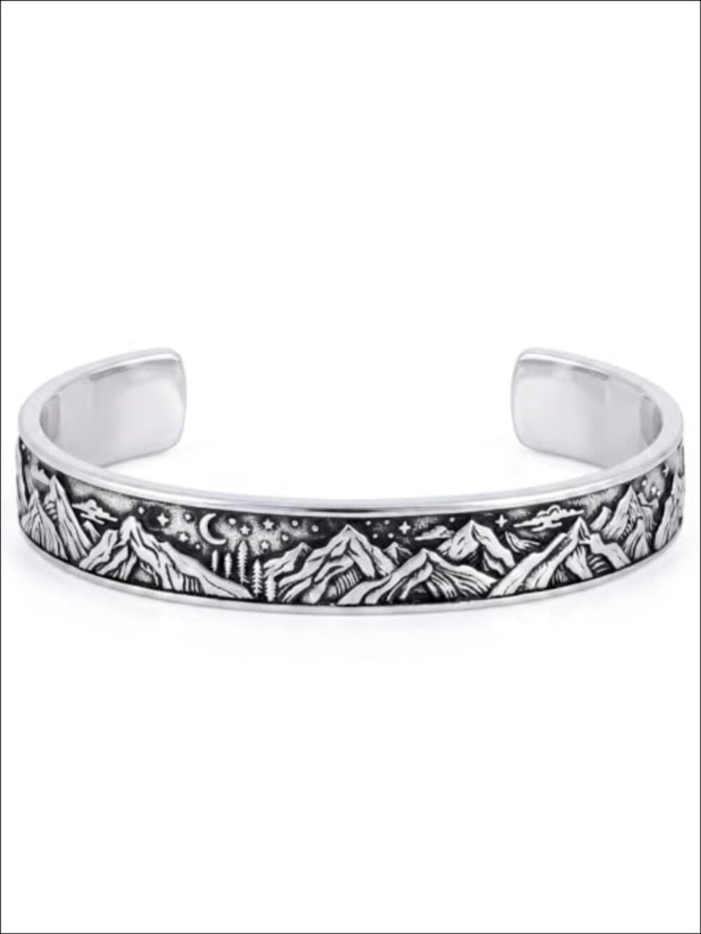 Stainless Steel Cuff Bracelet Adjustable Mountain Design Men's Jewelry